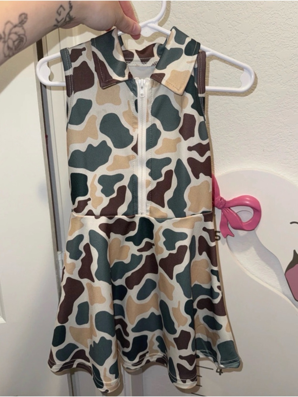 Amazon Girls' Camo Zip-Front Dress - Green, Tan, Brown